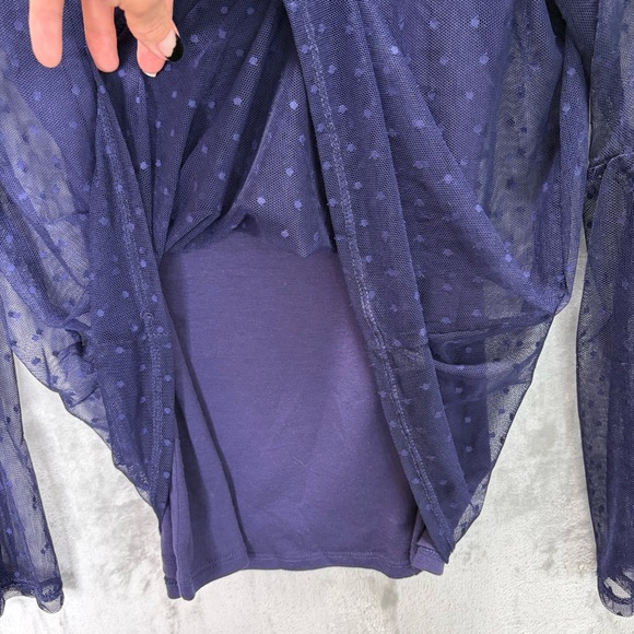 Navy Sheer Polka Dot Bell Sleeve Blouse Sz L Romantic‎ Whimsigoth Dainty - Picture 8 of 12